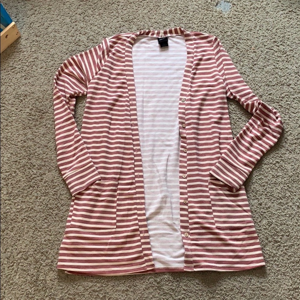 Agnes & Dora Essential Cardigan Berry & Tan Stripe